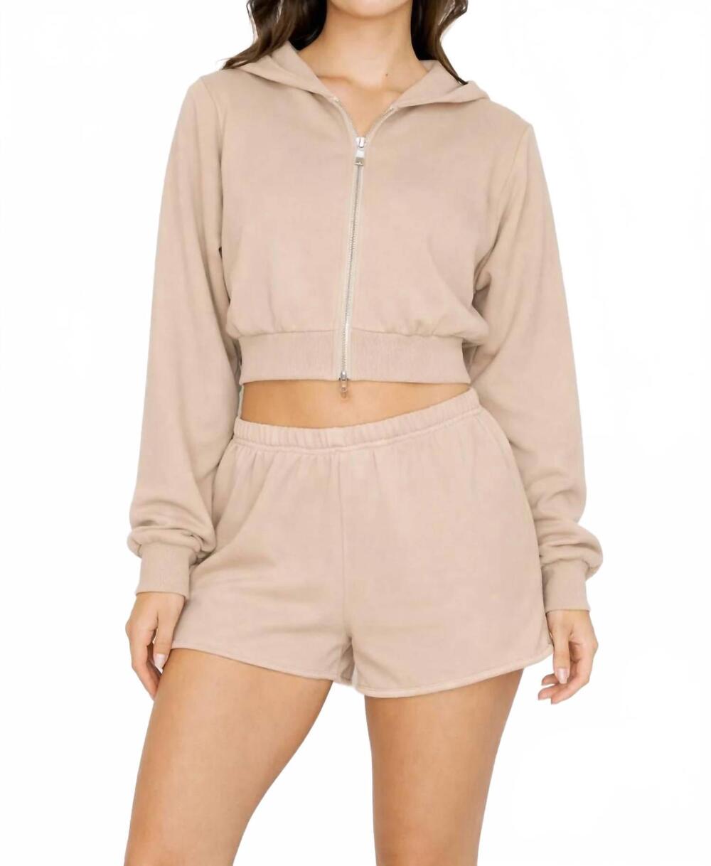 NEW KNIT RIOT cove crop zip hoodie in taupe